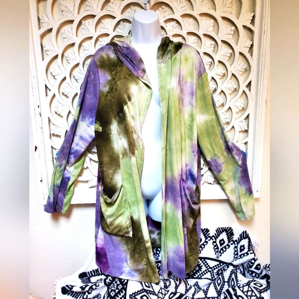 Cream & Sugar Tie Dye Midi Length Minki Soft Hoodie Jacket